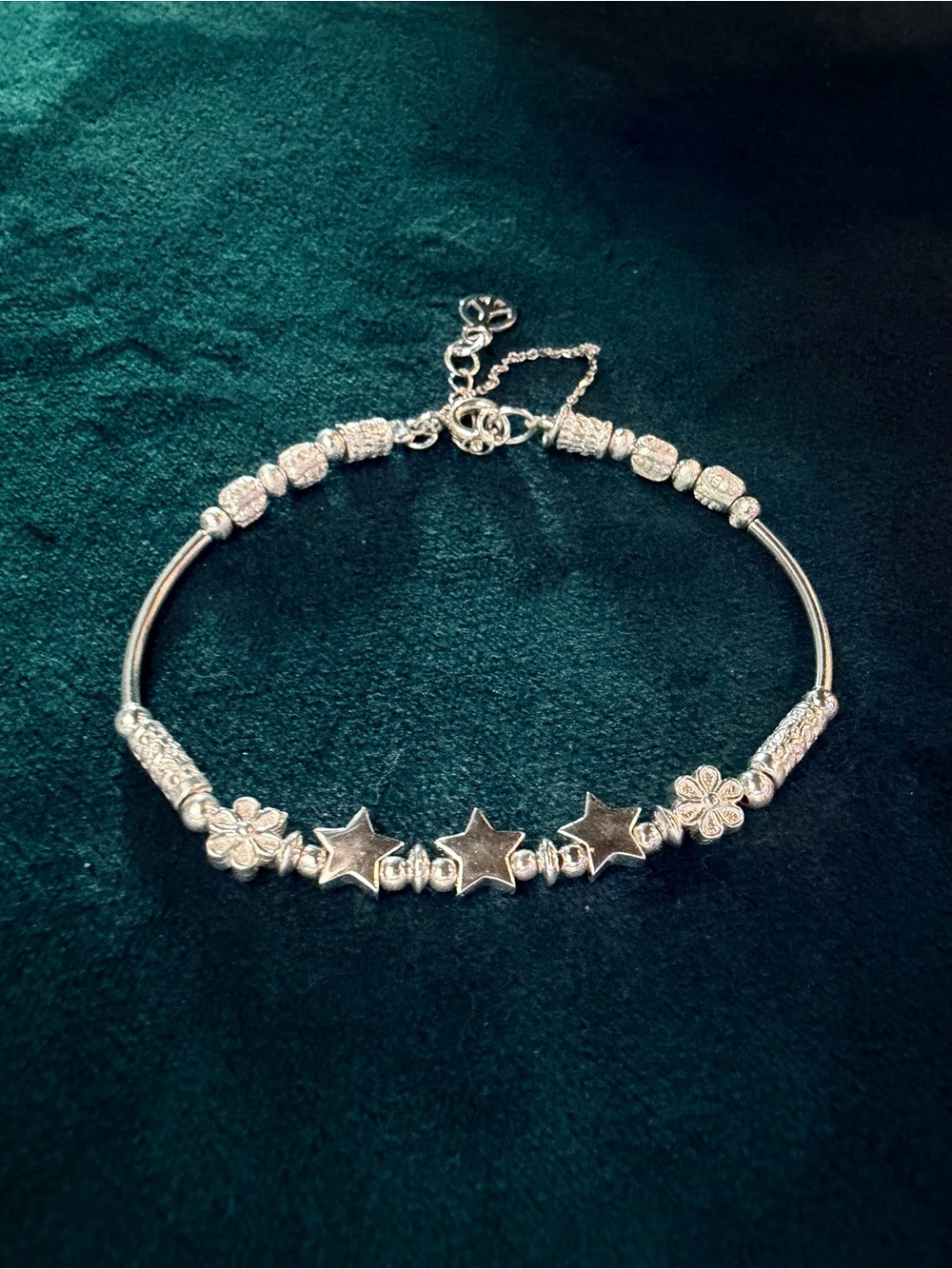 🥀STERLING SILVER STARS & FLOWERS W/BUTTERFLY BEADS🥀w/SAFTEY CHAIN🥀